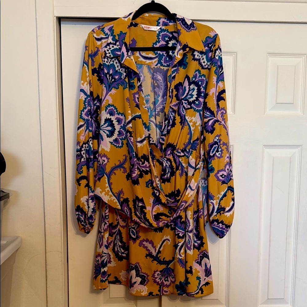 Yellow Smocked Long Sleeve Sundress with Notched Collar. Worn once. Fits 10/12